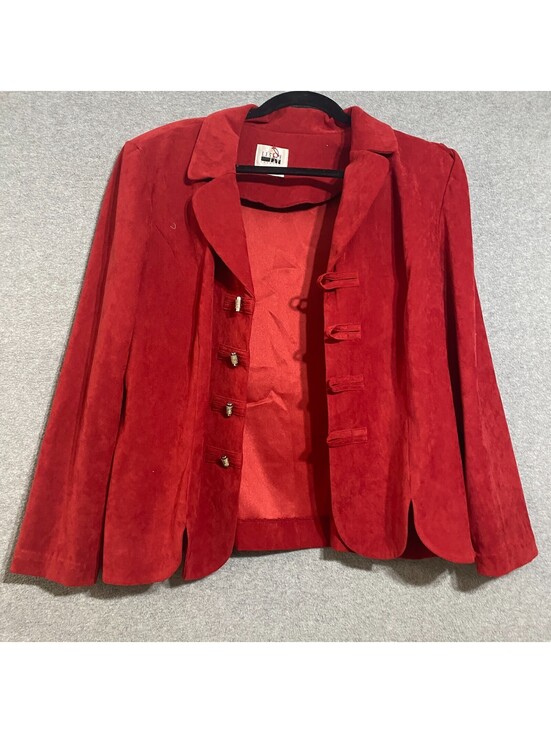 Leslie Fay Jackets & Blazers - Leslie Fay Faux Suede Jacket Womens 14 Red Frog Closure Scalloped Hem Blazer
